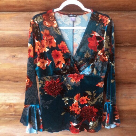 Velvet Bell Flared Cuffs Boho Top Large - Picture 1 of 6